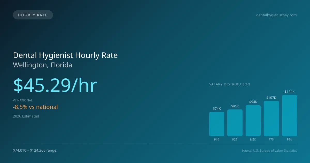 Dental Hygienist Hourly Rate in Wellington, FL — 2026 est., based on 2025 BLS