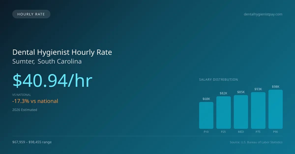 Dental Hygienist Hourly Rate in Sumter, SC — 2026 est., based on 2025 BLS
