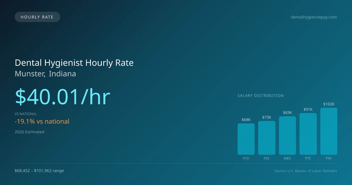 Dental Hygienist Hourly Rate in Munster, IN — 2026 est., based on 2025 BLS